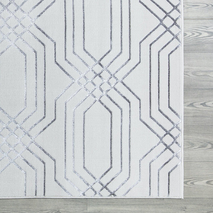 Ritz Geometric Modern Rug Silver & Cream (V1)