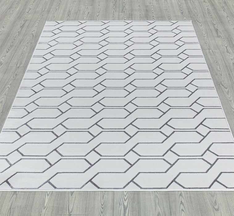 Ritz Geometric Modern Rug Silver & Cream (V2)