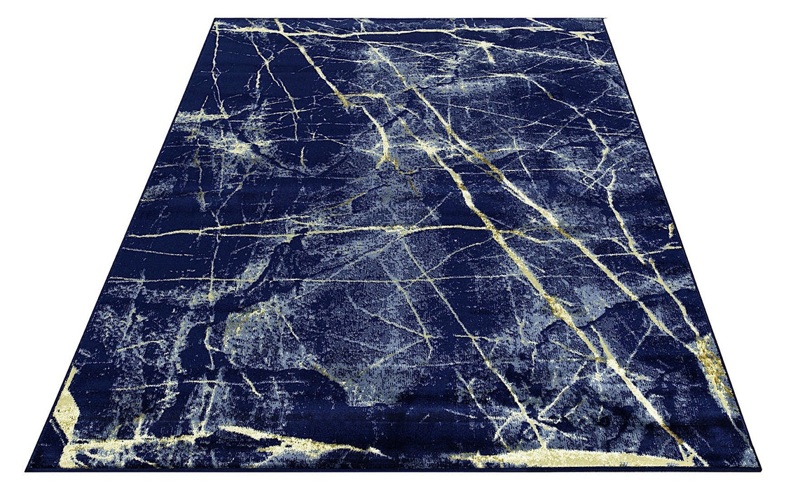 Ritz Marble Design Rug Gold & Navy