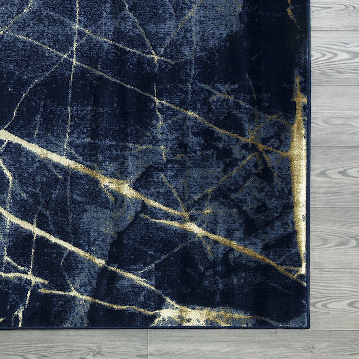 Ritz Marble Design Rug Gold & Navy