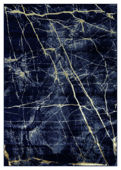 Ritz Marble Design Rug Gold & Navy