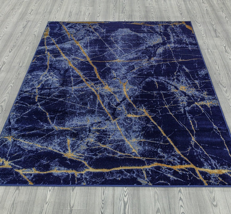 Ritz Marble Design Rug Gold & Navy