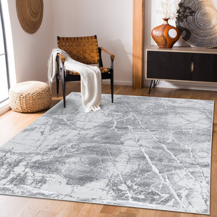 Ritz Marble Design Rug Silver & Cream