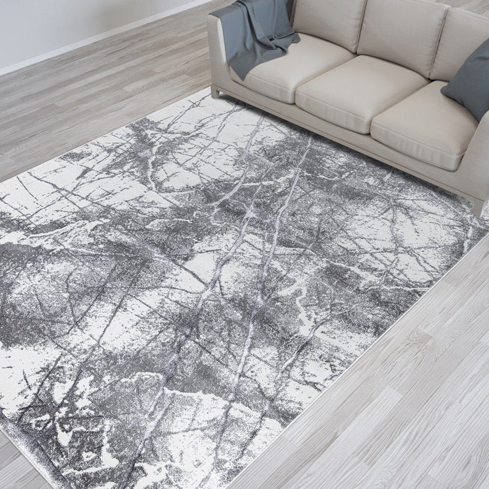 Ritz Marble Design Rug Silver & Cream