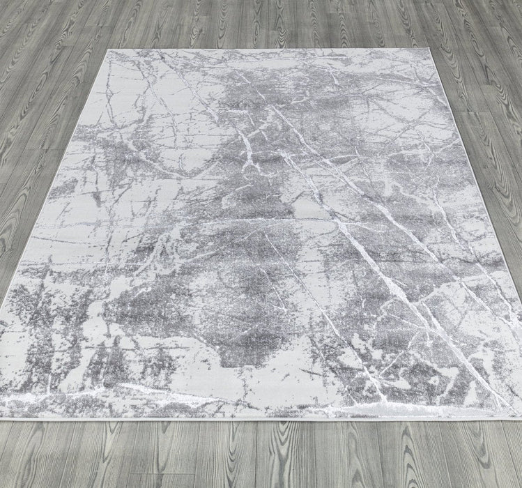 Ritz Marble Design Rug Silver & Cream