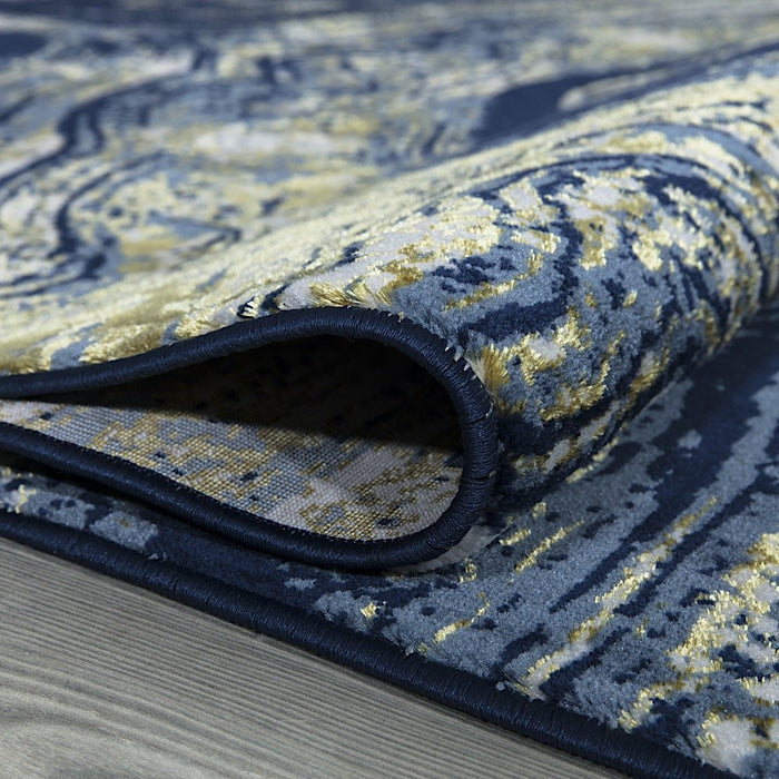 Ritz Modern Design Rug Gold & Navy