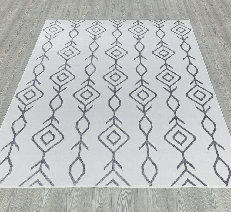 Ritz Moroccan Contemporary Rug Silver & Cream