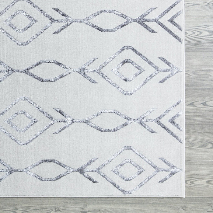 Ritz Moroccan Contemporary Rug Silver & Cream