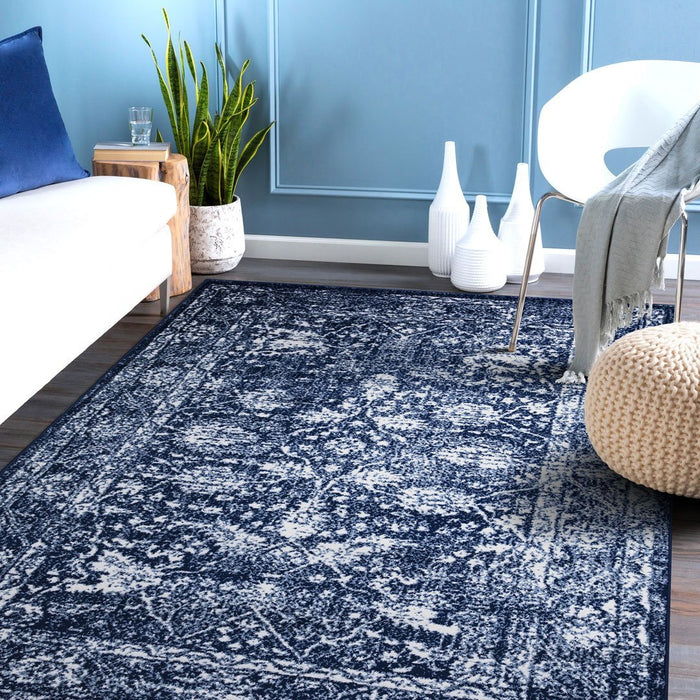 Santorini Traditional Floral Rug (V2) - Navy