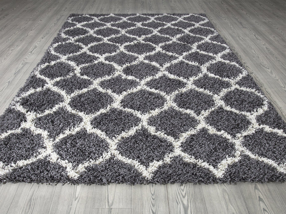 Trellis Shaggy Grey & White Rug