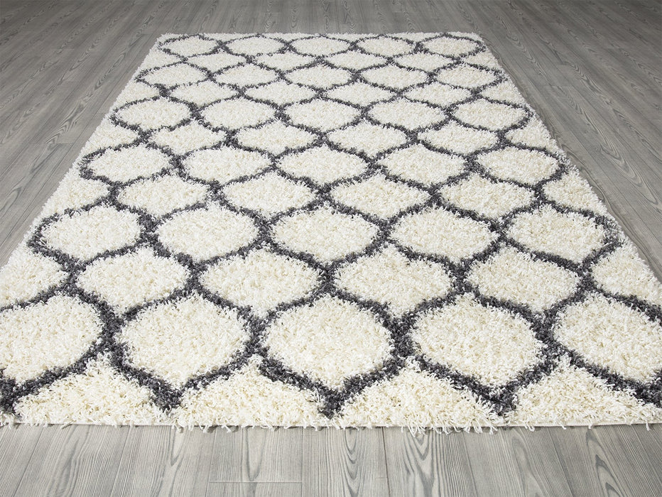 Trellis Shaggy White & Grey Rug