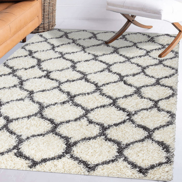 Trellis Shaggy White & Grey Rug