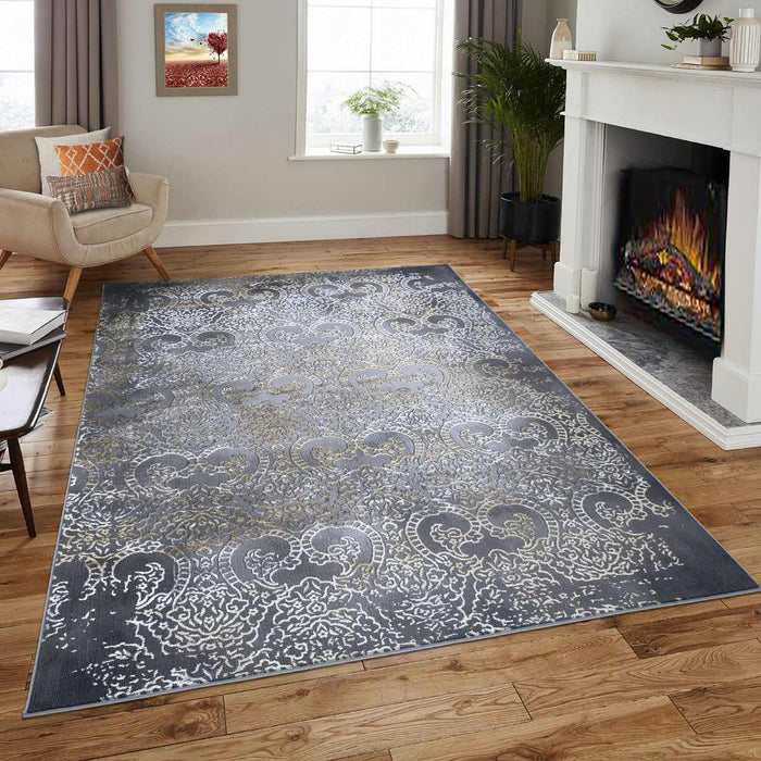 Velar Damask Design Rug - Grey